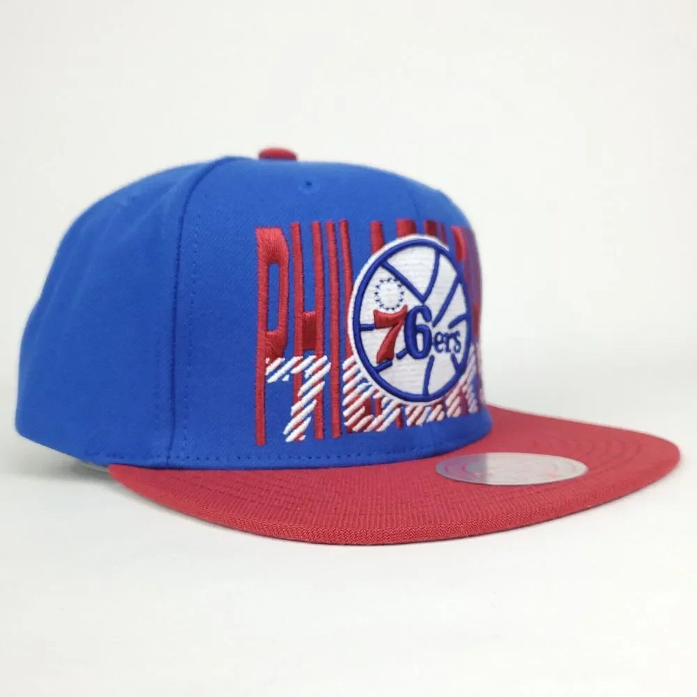 Philadelphia 76ers Mitchell & Ness NBA Snapback Hat Cap‎ Word Logo Blue Red NWT